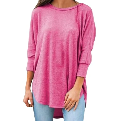 Sweatshirts for Women Solid Color 3/4 Sleeve Oversized Sweatshirt Cute Lightweight Shirt Loose Sweat