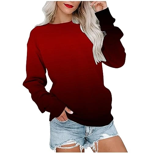 Sweatshirts for Women UK Sale Autumn Round Neck Long Sleeve Jumper Tops Fashion Gradient Printing Pu