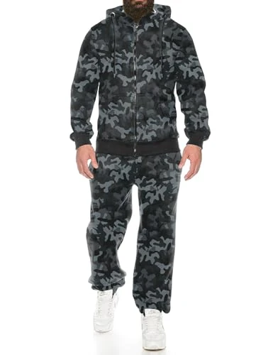 Sweatsuits for Men 2 Piece tracksuit Sets Full Zip Hoodie Sweatpants for Men Casual Sports Jogging Suits S-4XL, Black Camo, Medium