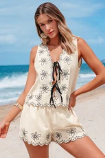 Sweet Petals White Embroidered Vest - Beige Sweet Petals White Embroidered Vest - Beige