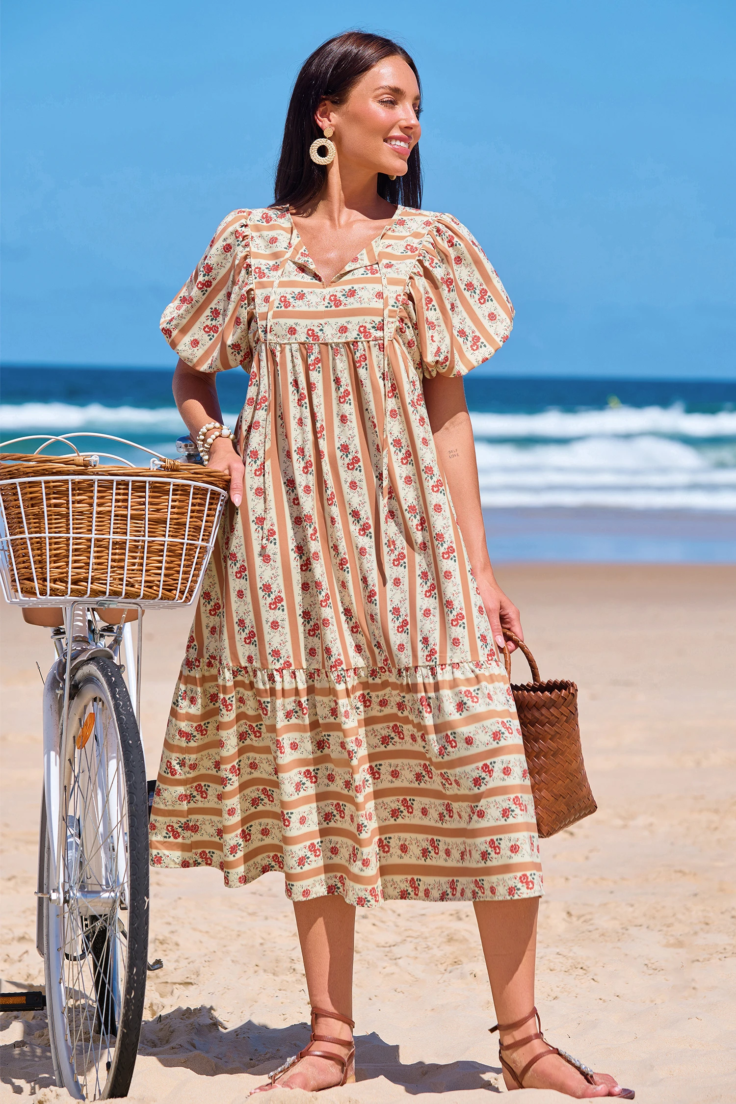 Sweet Tea Floral Midi Dress - Orange