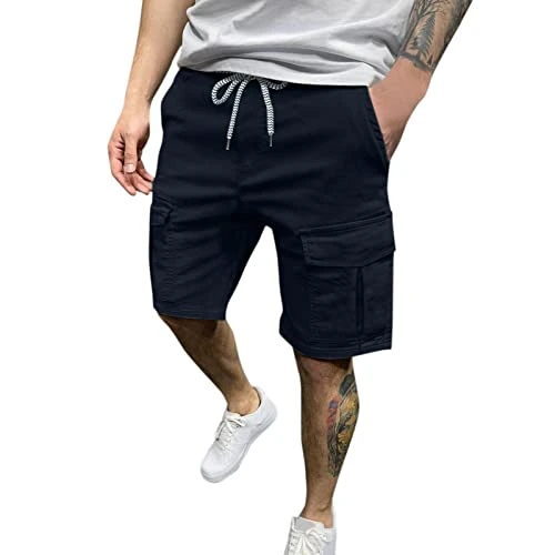 Swimming Shorts Men Male Casual Solid Trousers Pant Cargo Pocket Slim Pant Drawstring Shorts Summer 