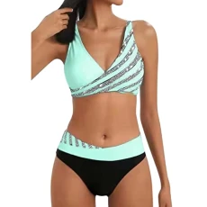 Swimsuit for Women Women's Printed/Solid Two Piece Bikini Women's Sports 2 Piece Swimsuit Cross Front Bikini Top and High Waist Swim Brief Beach Wear Set Swimming Costume Bikini Swimsuit Ladies Slae