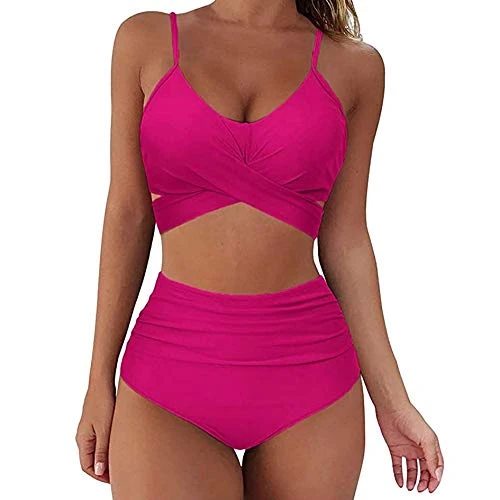 Swimsuit Women Two Piece Brazilian Bikini Push Up Padded Swimsuit High Waist Sexy Curvy Thin Straps Leopard Sea, pink, S