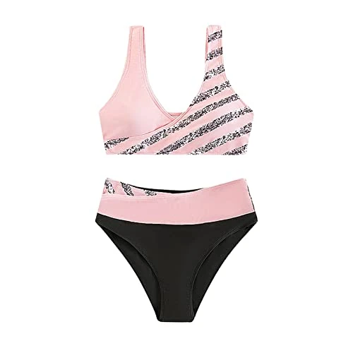 Swimsuits for Girls Women Bikini Split Print Sexy Hot Diamonds Gather Bikini Swimsuit Swimsuit Bikini Women's Set Two Piece Swimwear Swimsuit Bikini Women's Tummy Control, pink, XXL