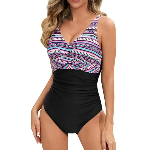 Swimsuits for Women One-Piece Swimsuits Tummy Control Swimsuit Ruched Padded Swimwear Plus Size Bathing Suits for Women Swimwear with Bra Support Bathing Suit for Women Purple