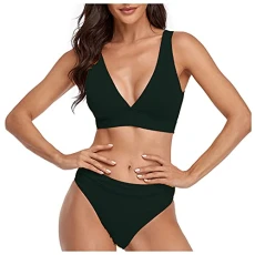 Swimsuits for Women Two Piece Crop Top Bikini Set High Waisted High Cut Ruffled Top Bathing Suits Women Casual Triangle Swimsuits A-Black