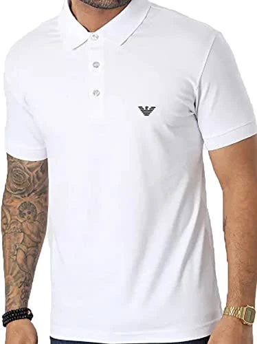 Swimwear Men's  Embroidery Logo Short Sleeve Polo Shirt, White, XL