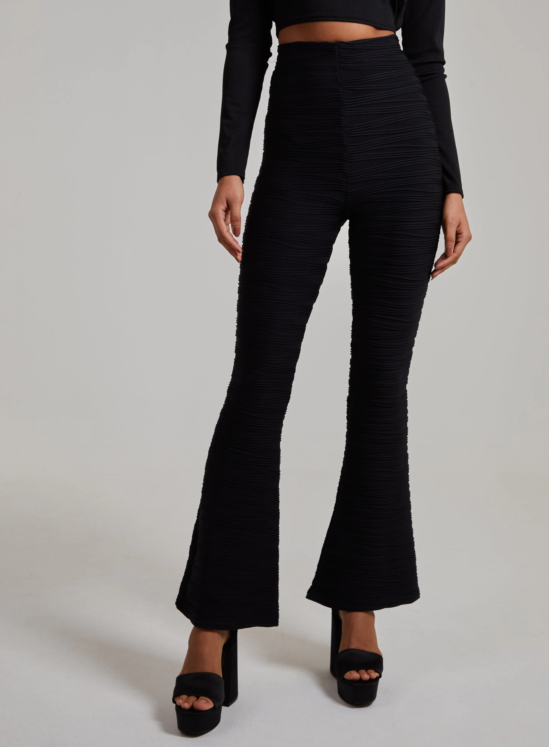 Swirl Rib Flared Trousers  - S  - Black