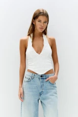 Swiss Embroidery Halter Top - White