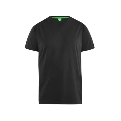 T-Shirt Plain V-Neck Short Sleeve Cotton Casual Mens Plus Size Signature (UK, Alpha, XXL, Plus, Regular, Black)