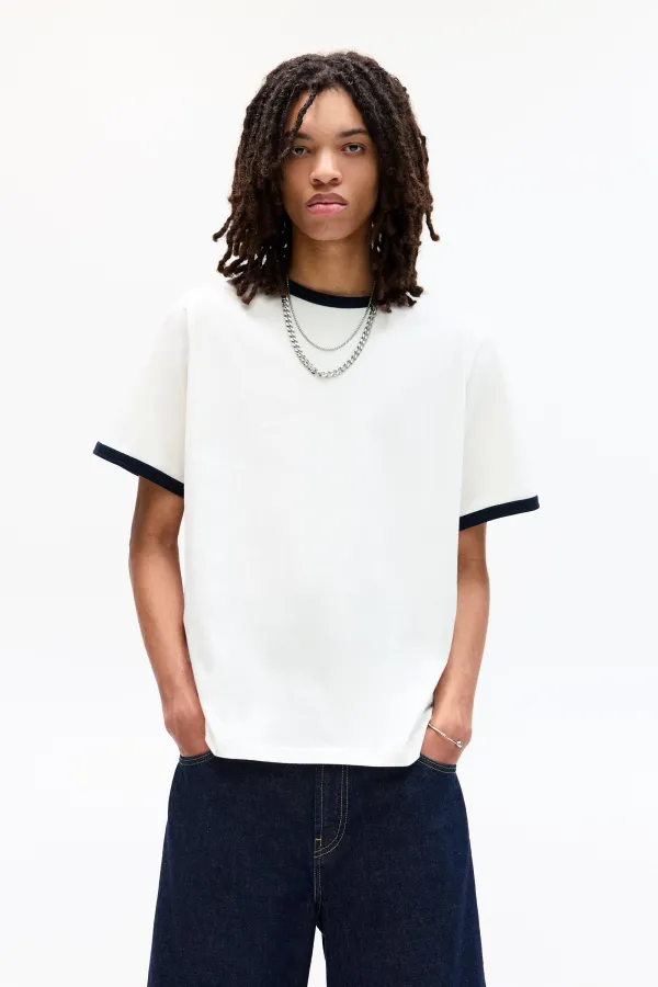 T-Shirt With Contrast Ribbed Trims - White
