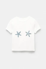 T hirt With Rhinestone Stars - White
