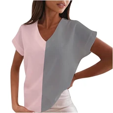 T-Shirt Women's Blouse V T Shirts Trendy Printed Tee Comfy Clothes Casual Shirt Tops for Women Summer Short Sleeve T-Shirt Short Sleeve Women's Black Leisure Short Sleeve T-Shirt with Prints, pink, M