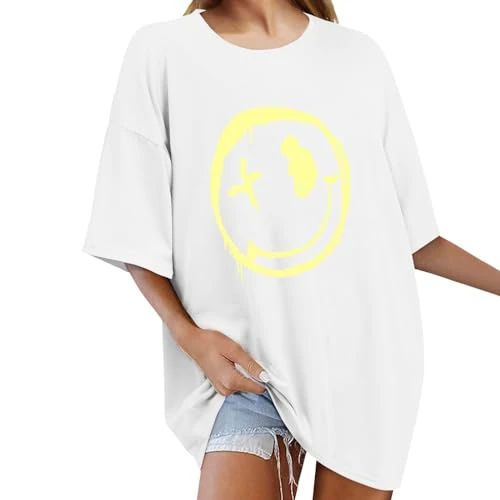 T-Shirt Women's Summer T-Shirt Women's Oversized Loose Crew Neck Short Sleeve T-Shirts Summer Tops Shirt Tops Women Good Vibes Printed Casual Tops Blouse S-XXL T-Shirt Women's Crew Neck Short Sleeve,