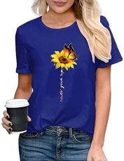 T Shirts for Women Graphic Short Sleeve Crew Neck Casual Summer Tee Tops Sunflower, Dark Blue, 3XL