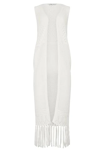 Tall Crochet Longline Waistcoat - Women's White