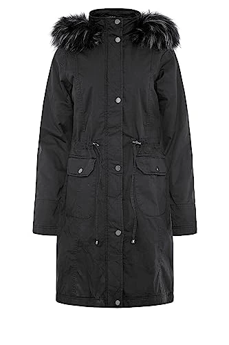 Tall Faux Fur Trim Parka - Women's Black