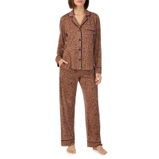 Tan Animal Print Notch Collar Pyjama Set - Brown