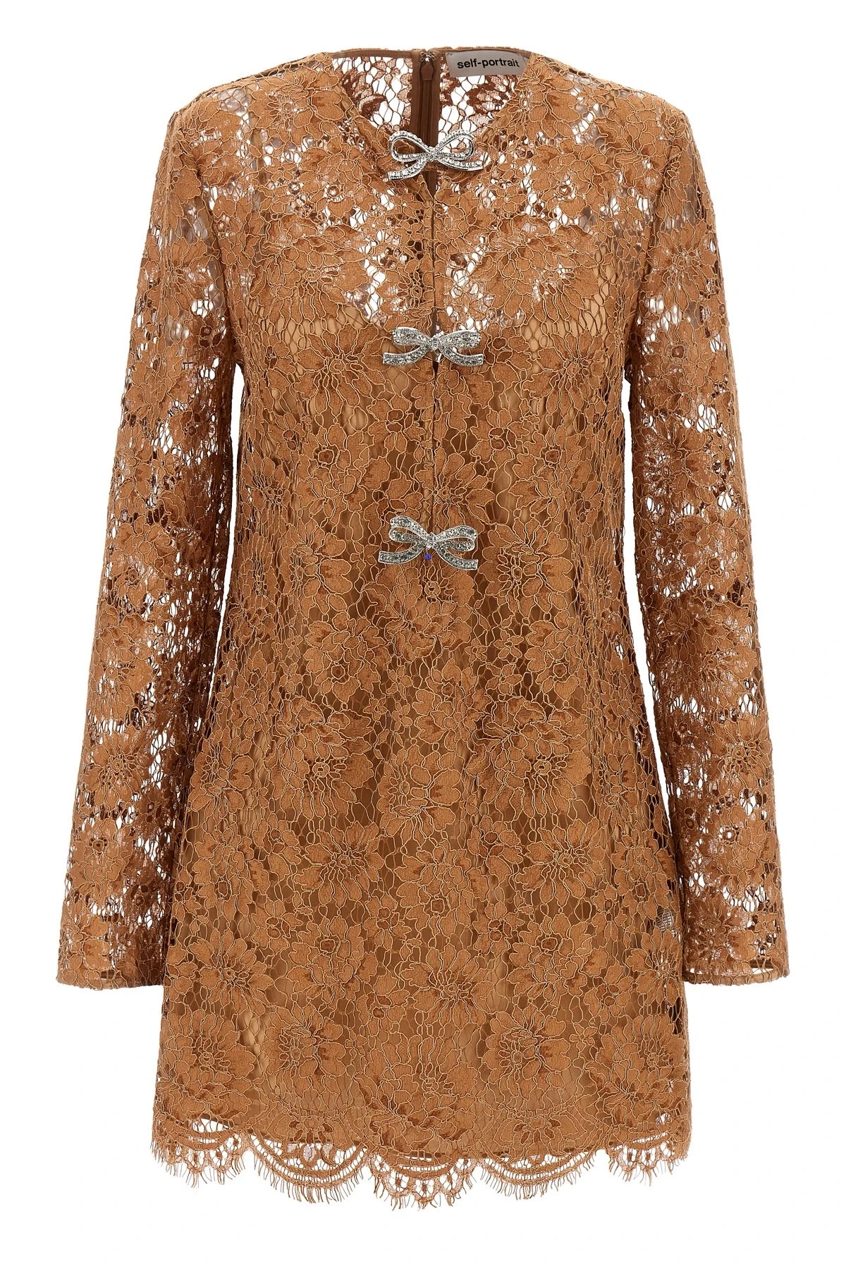 Tan Lace Bow Mini Dress