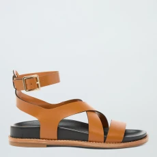 Tan Leather Strappy Sandal - Brown