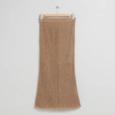 Tan Open Weave Maxi Skirt - Beige