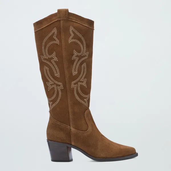 Tan Suede Cowboy Boot - Brown