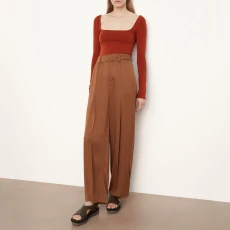 Tan Tailored Wide Leg Trouser