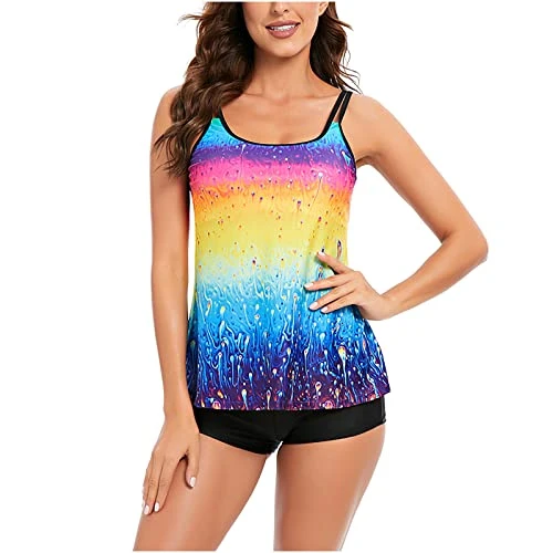 Tank Top for Women 2024 Summer Bathing Suit for Women 2 Piece Bikini Sling Sexy Printing Split Two P