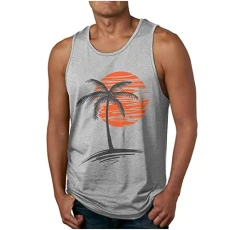 Tank Top Men's Summer Sleeveless Muscle Shirts Casual Sports T-Shirt Cotton Lightweight Undershirt Shirt Fitness Tank Tops Holiday Hawaiian Tank Top Men Crew Neck Tops Running Shirt, 03-Grey, L
