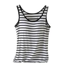 Tank Tops for Women UK Striped Vest Tops Sleeveless Sweatshirts with Bra Skinny T Shirt Round Neck Tee Tops Stretch Slim Fit Tank Top Casual Tunic Tops Undershirt Loungewear Size M-XXL Black