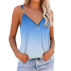 Tank tops for women with V-neck, casual, trendy, flattering, loose, tunic tops, sleeveless front zip shirts. Da Losgehen T-shirt, women's Lashshirt, women's sleeveless, blue, XL