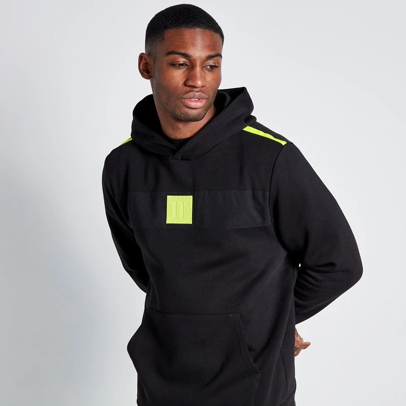 Taped Cut and Sew Perforated Logo Hoodie - Black / Limeade