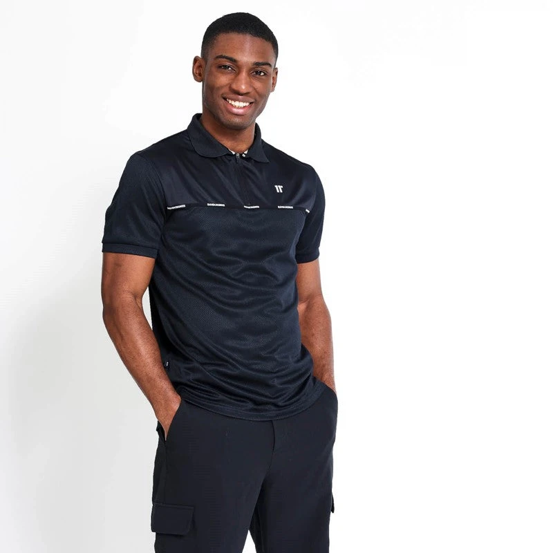 Taped Zip Golf Polo - Black