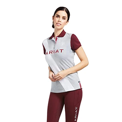 Taryn Womens Short Sleeved Polo Shirt - Heather Grey/Zinfandel Small