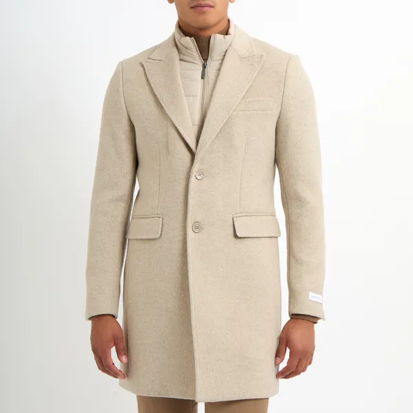 Taupe Insert Wool Blend Coat - Beige