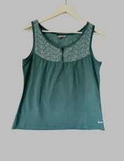 Teal Cotton Sleeveless Vest Top Broderie Lace Sizes , , ,