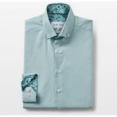 Teal Oxford with Stoned Skulls Accents Button-Down Shirt, XL