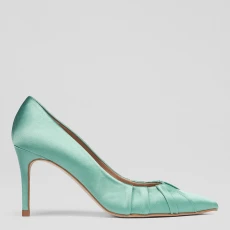 Teal Satin Florena Court Heel - Blue