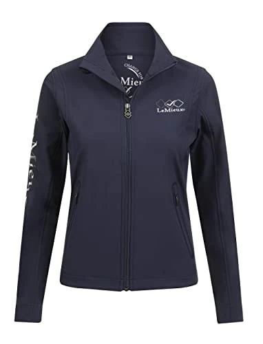 Team Women's Soft Shell Jacket in Navy - Micro Fleece Backing Outerwear with Stand Collar - Water an