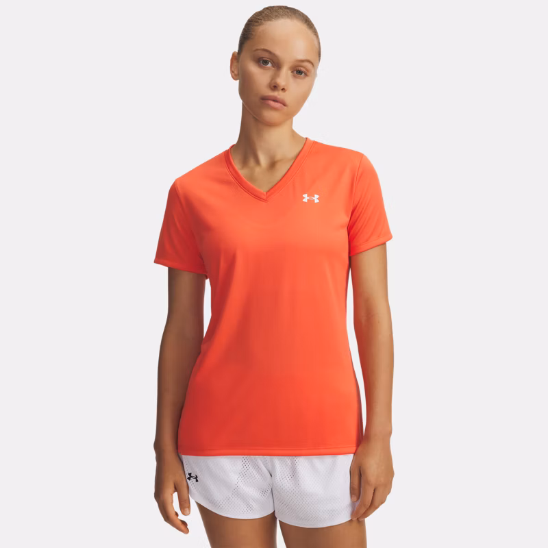 Tech WoMens V-Neck Short Sleeve Venom Red / White L