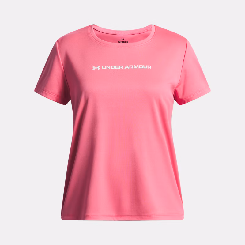 Tech Wordmark Graphic Girls Short Sleeve Super Pink / White YLG (59 - 63 in)