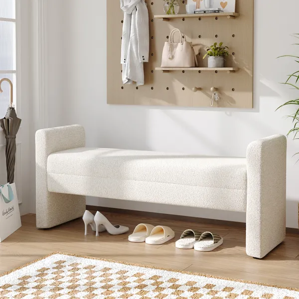 Teddy Upholstered H-Shaped Bench - White - Size Large
