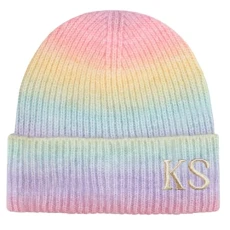 TeddyT's Personalised Rainbow Pastel Knitted Rib Beanie Hat