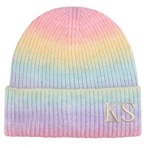 TeddyT's Personalised Rainbow Pastel Knitted Rib Beanie Hat