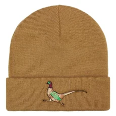 TeddyT's Pheasant Embroidered Luxury Soft Rib Beanie Hat (Light Rust)