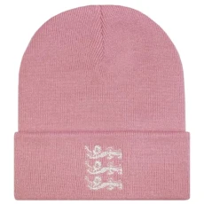 TeddyT's Women's 3 Lions England Embroidered Thermal Dusky Pink Beanie Hat (UK, Alpha, S, L, Metalli