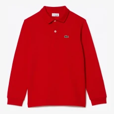 Teen Boys Red Long Sleeve Cotton Blend Polo Shirt