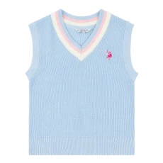 Teen Girls Blue V-Neck Cotton Blend Jumper Vest