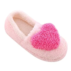 Teenage Girls Lovely Fluffy Heart Shape Full Cover Super Soft Non-Slip Indoor Home Slipper for Winter Red 36/37